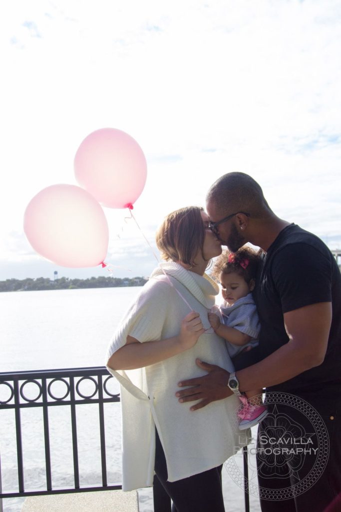 Pink Balloons Family Maternity Photo
