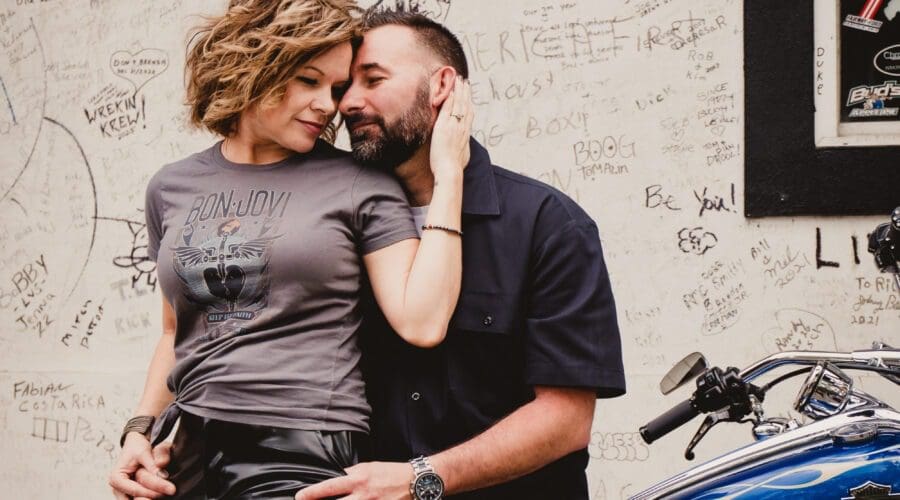 engagement session motorcycle Ormond Beach couple portrait