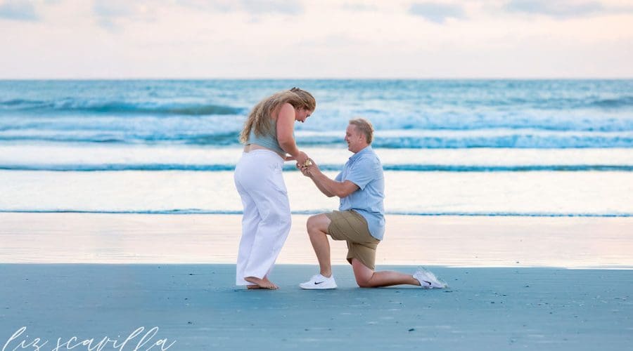 sunrise beach proposal daytona beach soft lighting