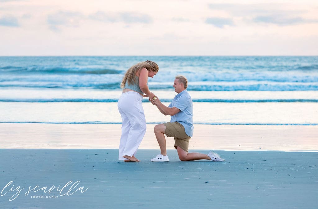 sunrise beach proposal daytona beach soft lighting